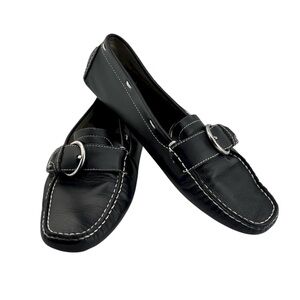LK Bennett Womens Iggy Leather Driving Loafers EU38 Black Buckle Flat Shoes